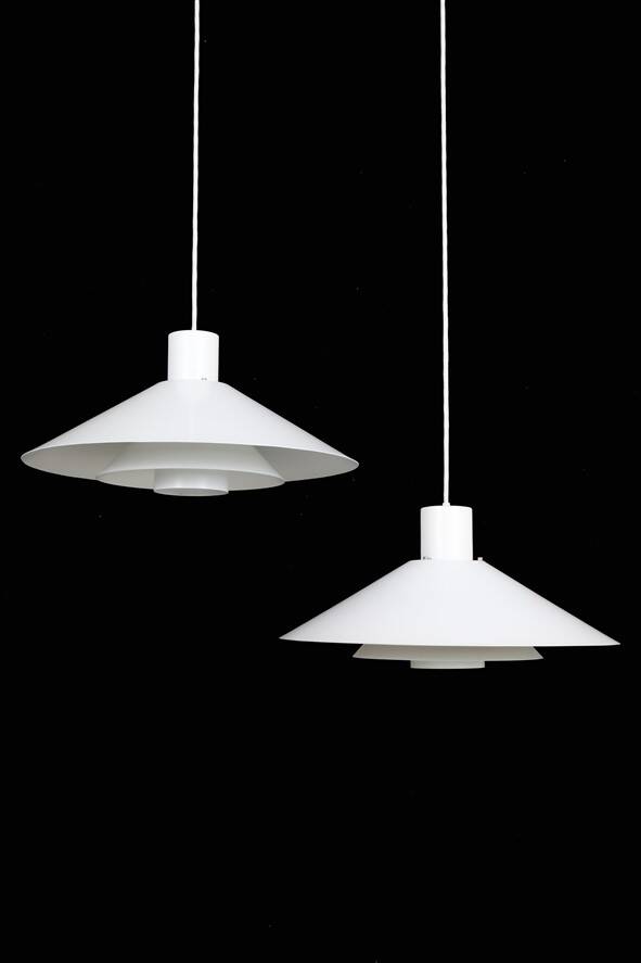 Set of 2 Nordisk Solar Compagni / Christian Hvidt “Trapez” pendant lamps / Danish modern design / 1970s / 1980s