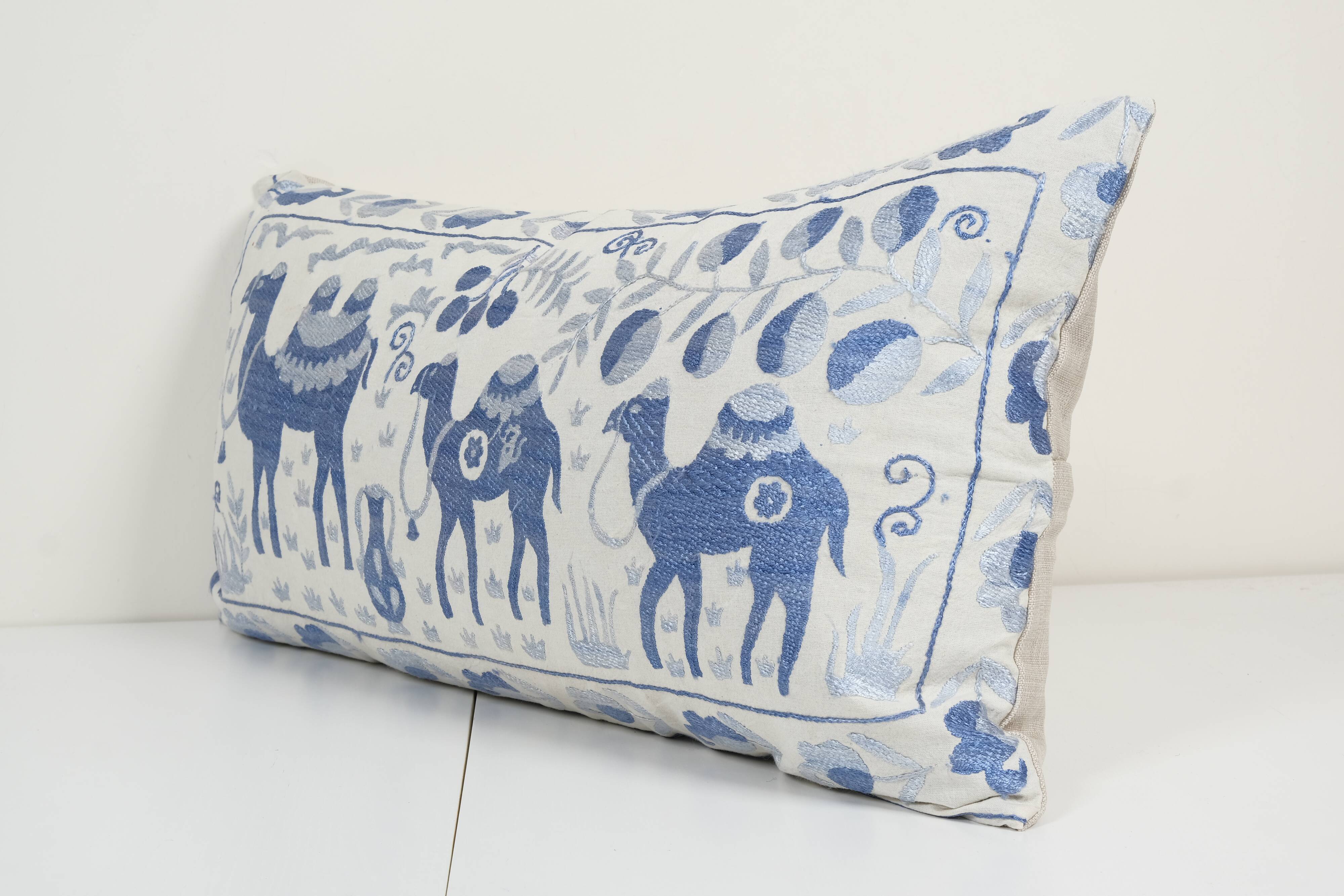 16" x 32" Extra Long Lumbar Cushion Kingsize Suzani Pillow Cover, Animal Tribal Bedding Pillow Cover