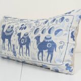 16" x 32" Extra Long Lumbar Cushion Kingsize Suzani Pillow Cover, Animal Tribal Bedding Pillow Cover