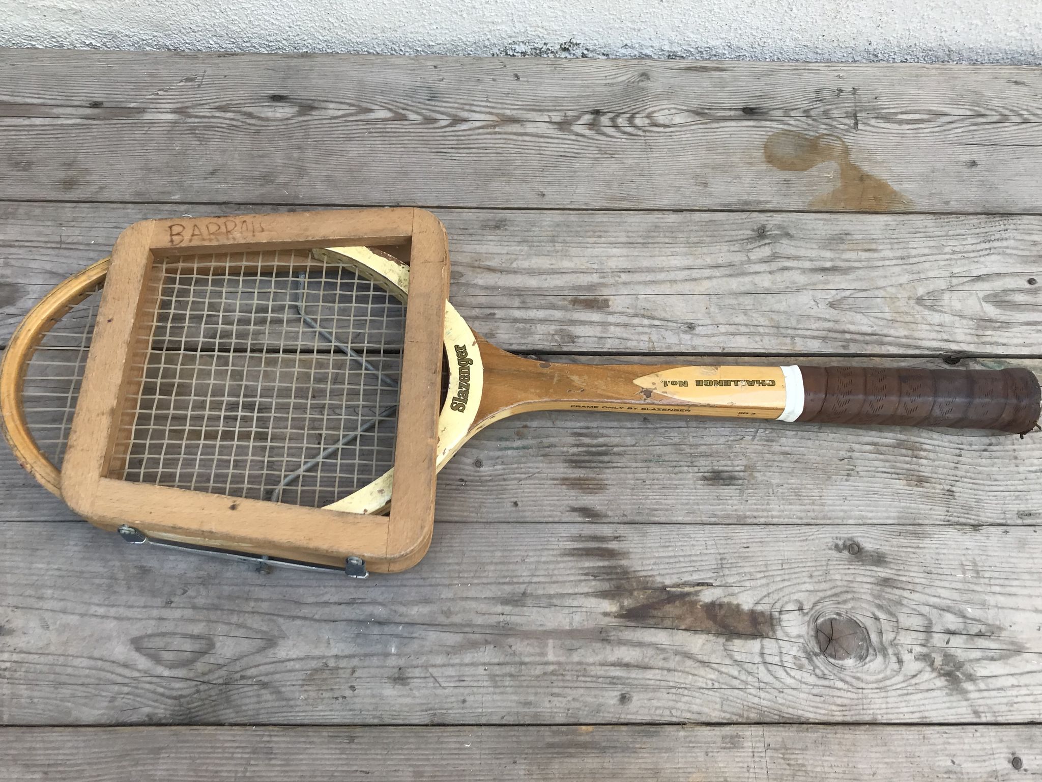 Slagenzer wood and leather vintage old tennis racket