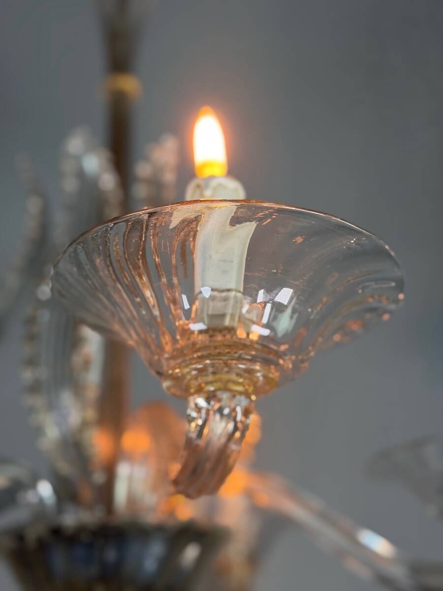 Venetian chandelier made of Murano glass, 5 light arms, circa 1920