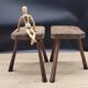 Pair of solid octagon cowhide tripod stools