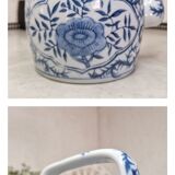 Chinese teapot in blue and white porcelain square handle