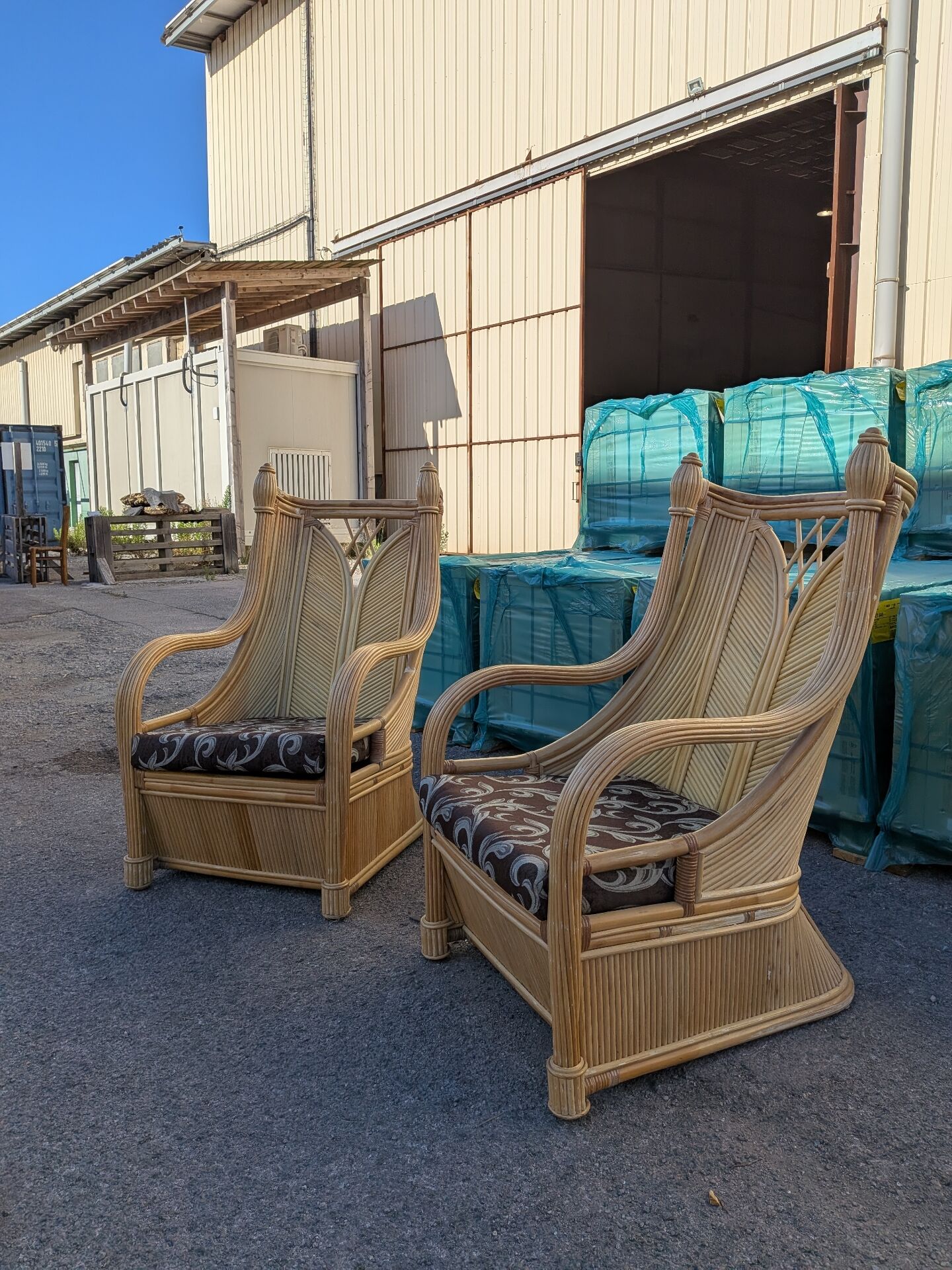 Pair of rattan armchairs