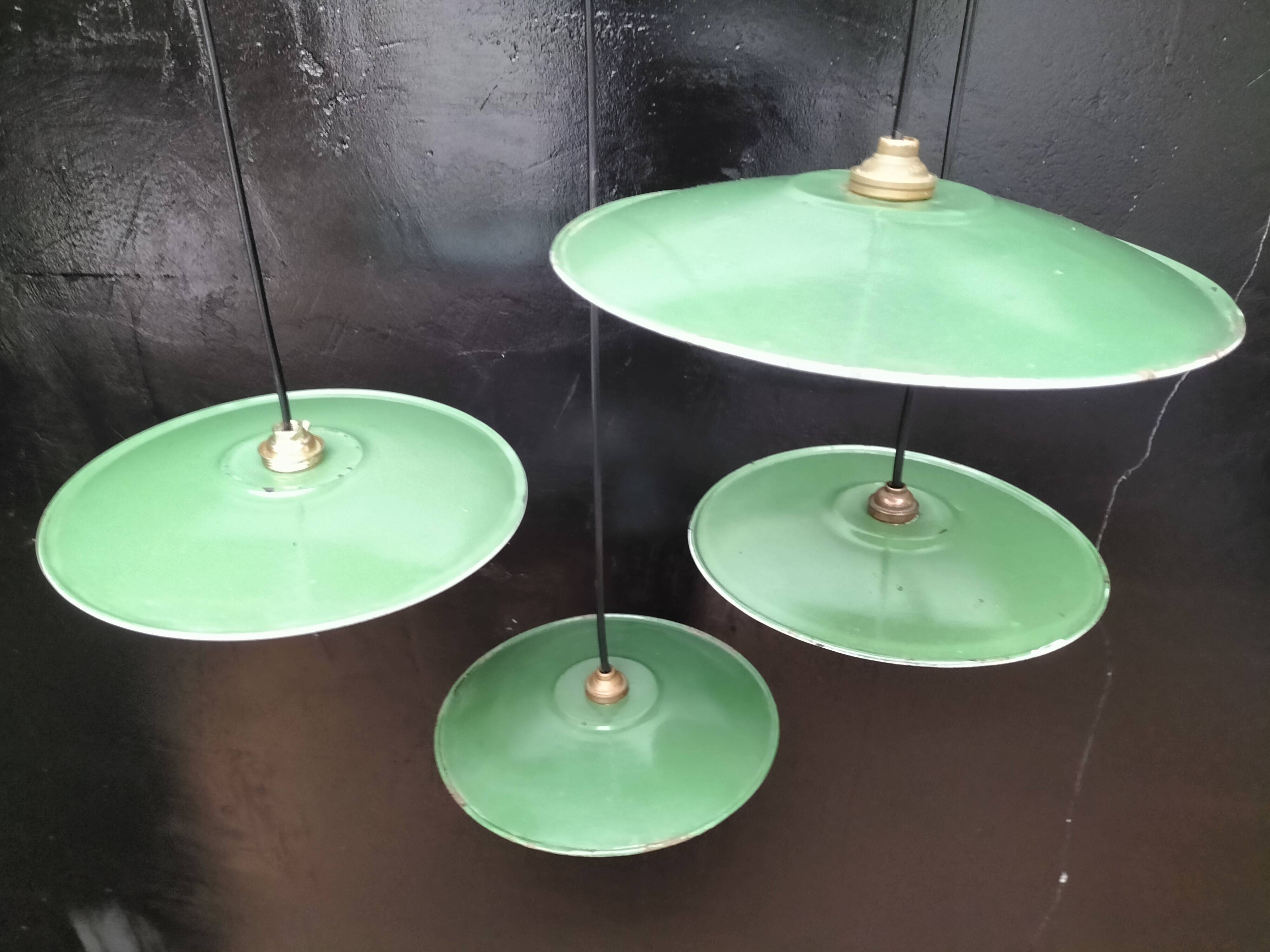 Enameled sheet metal pendant lights
