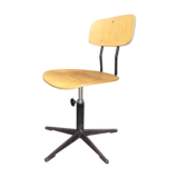 workshop chair adjustable in height, metal footing and seating and wooden back