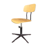 workshop chair adjustable in height, metal footing and seating and wooden back