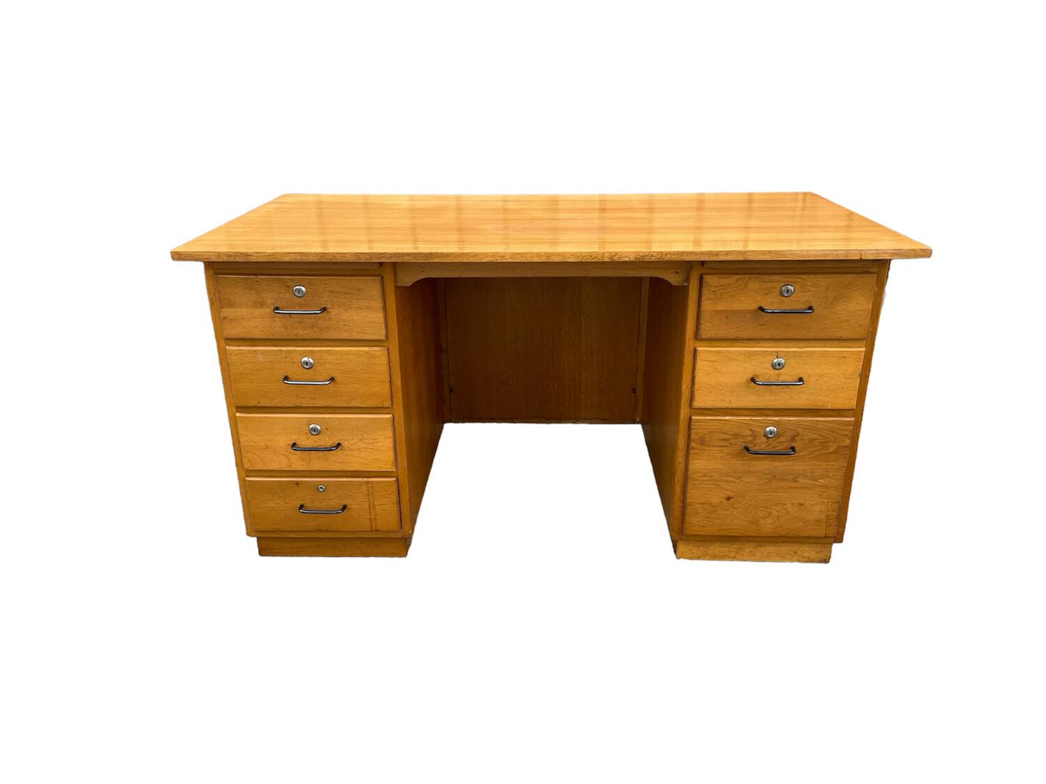 Vintage light oak executive desk