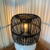 Opaline and rattan laying lamp