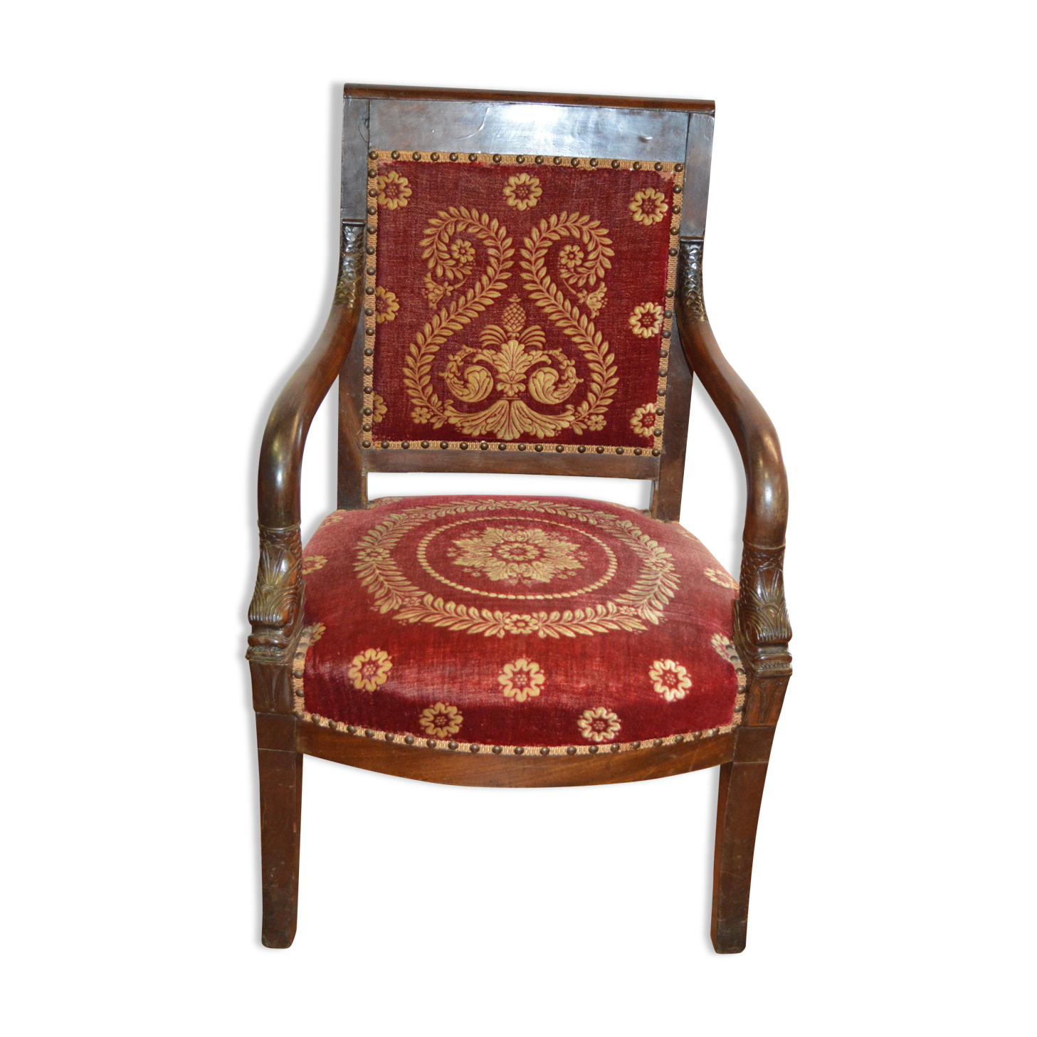 Fauteuil bergère style empire en acajou