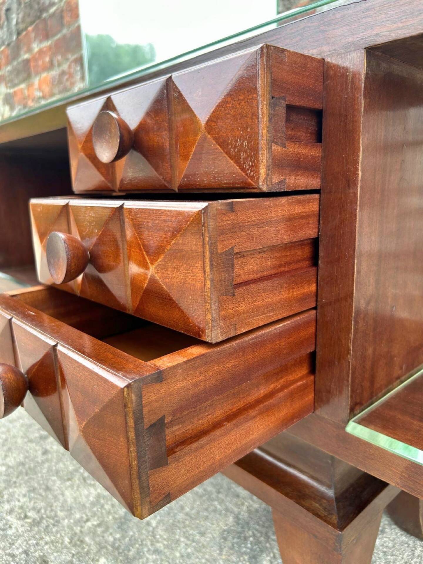 Art Deco mahogany console table, vintage entrance furniture.