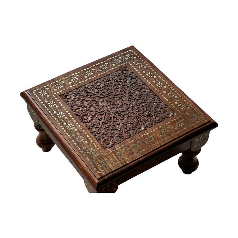 Sesham wood artisanal chowki 15 x 15 inches