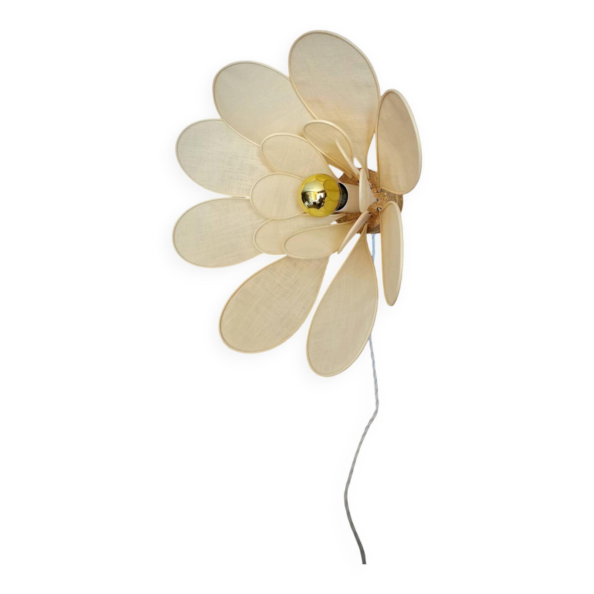 Flower wall light made of rattan and sand linen petals