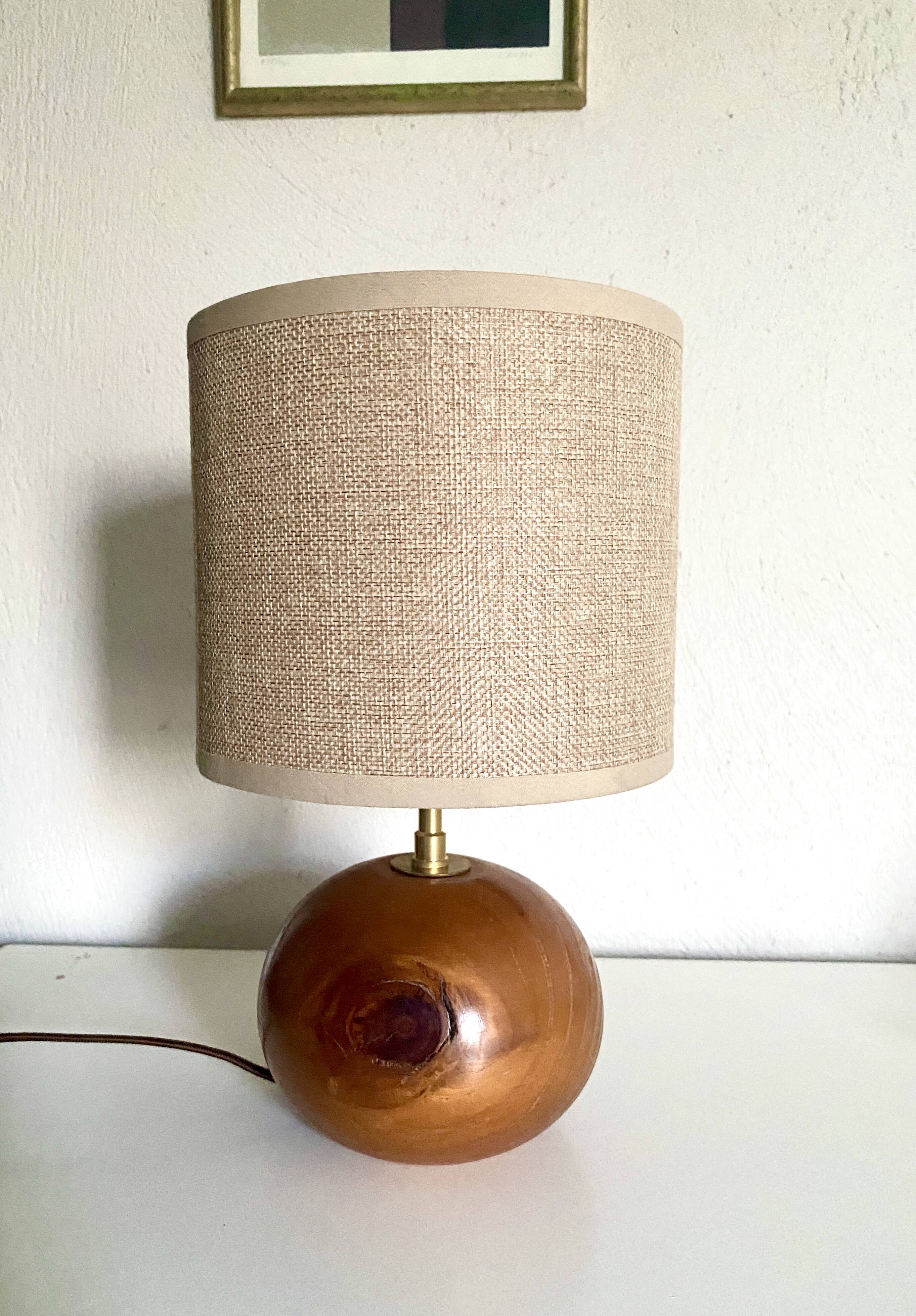 Wooden lamp, 2m fabric cable, fabric lampshade