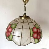 Vintage mother-of-pearl and brass flower pendant light