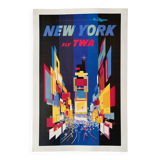 "Fly Twa New York" print by artist David Klein, California, 1960