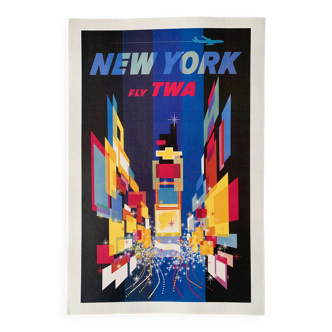 "Fly Twa New York" print by artist David Klein, California, 1960