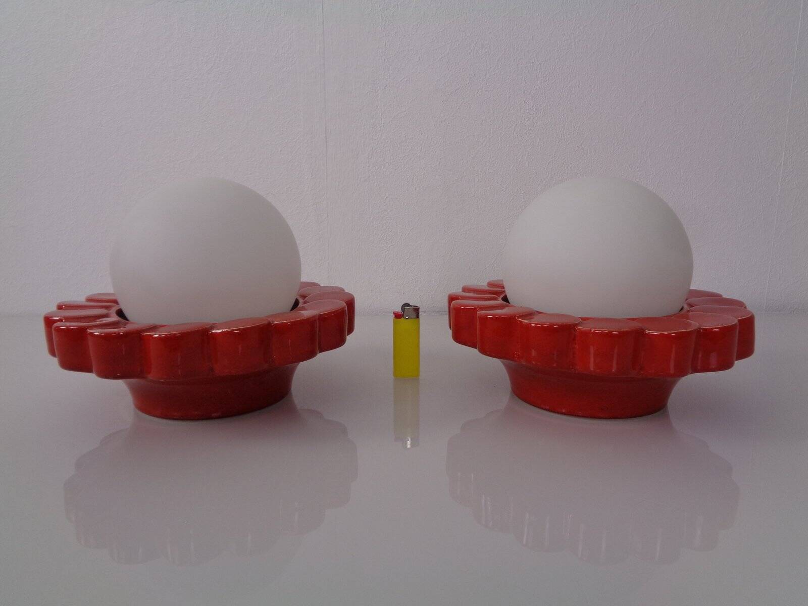 Pop Art Studio Ceramic & Glass Flower Wall Lamps, Germany, 1960s, Set of 2