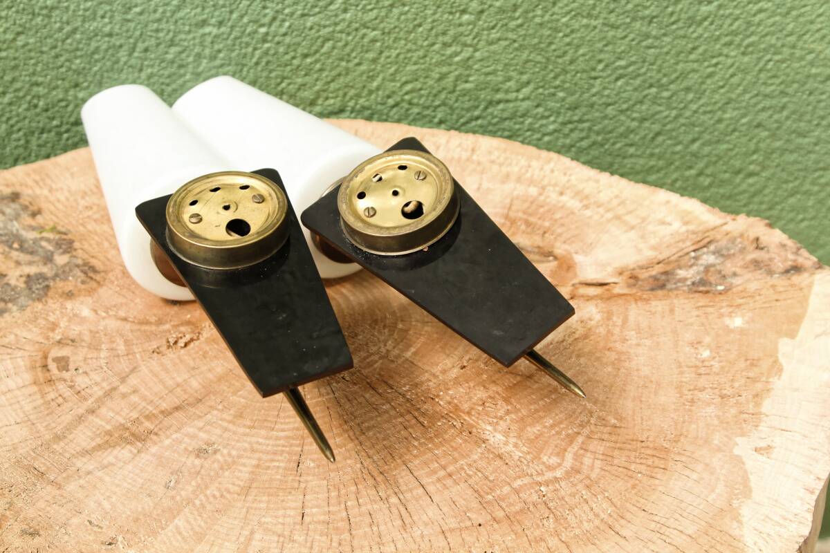 Pair of brass and opaline wall lights, 1950s