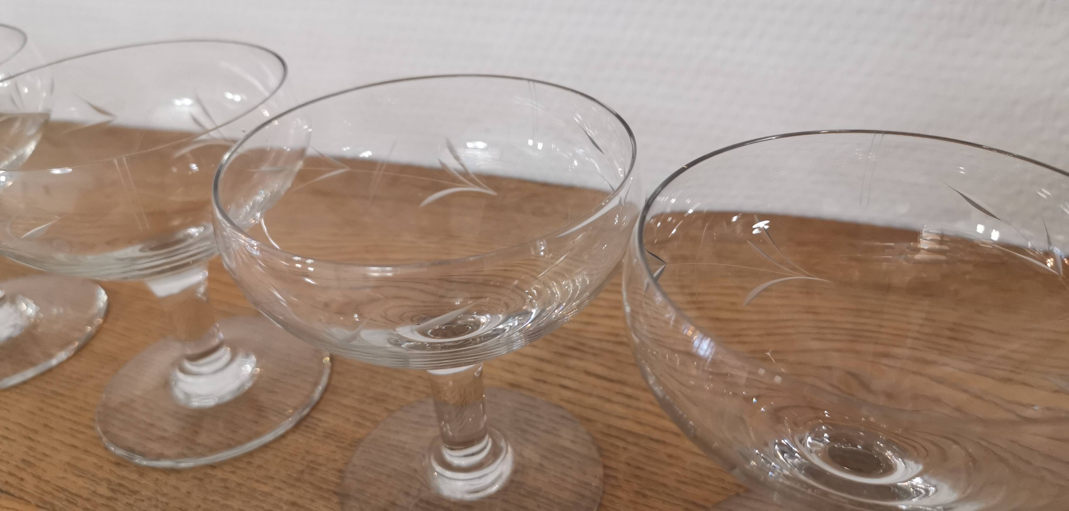 Set of 7 vintage engraved champagne glasses