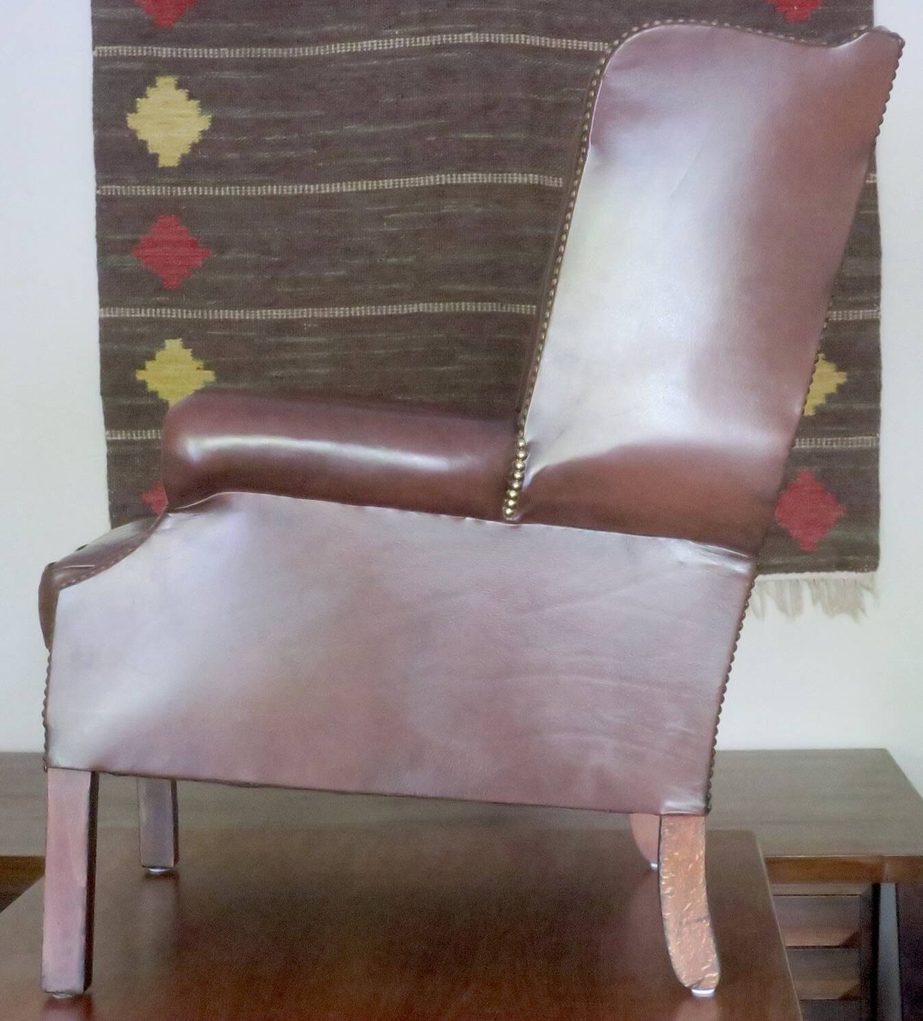 Vintage leather wingback club chair, 1970s