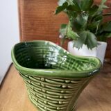 German ceramic pot, green wickerwork effect