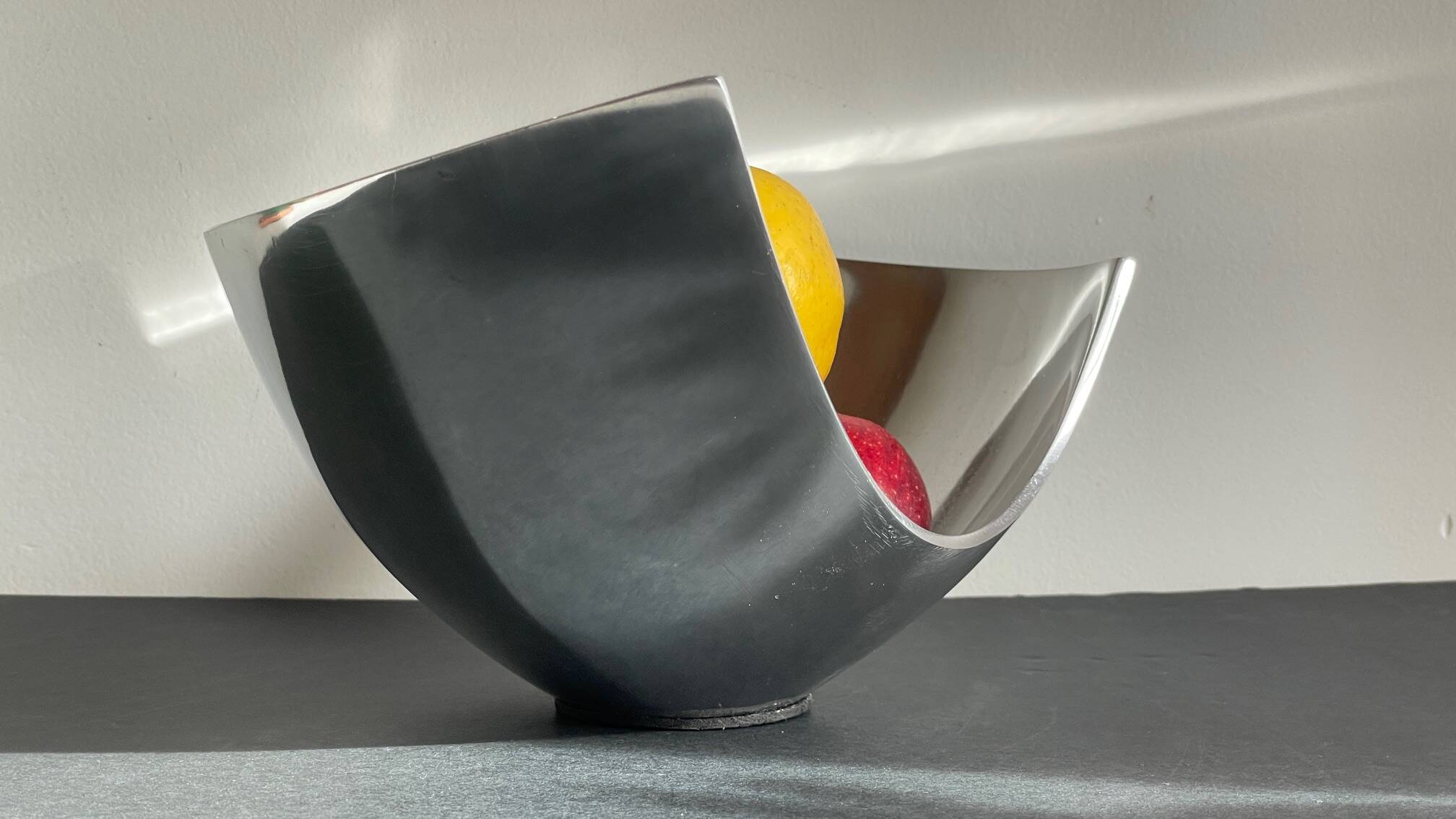 Vintage polished metal fruit bowl