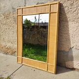 Vintage rectangular mirror in rattan, 1970.