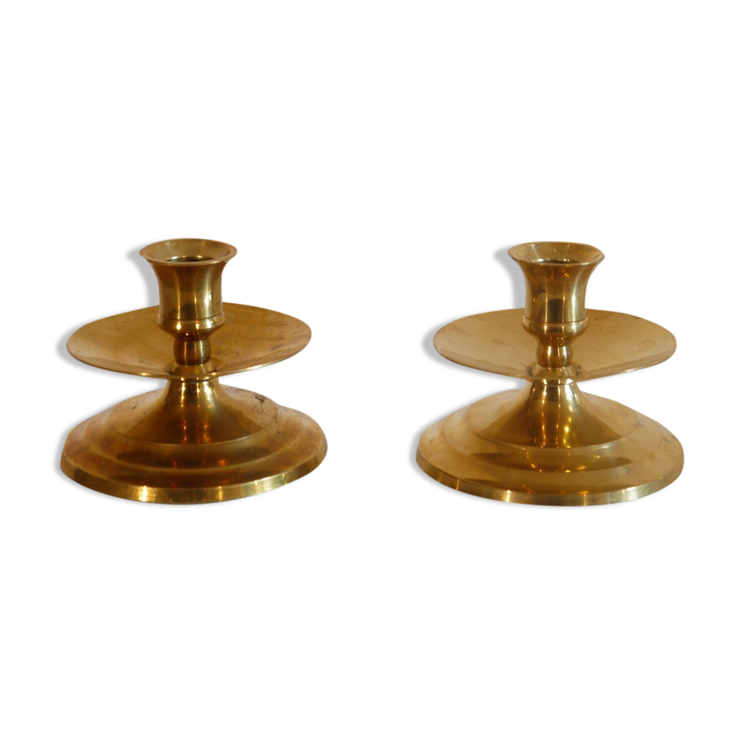 Pair of vintage Scandinavian brass candlesticks 1960