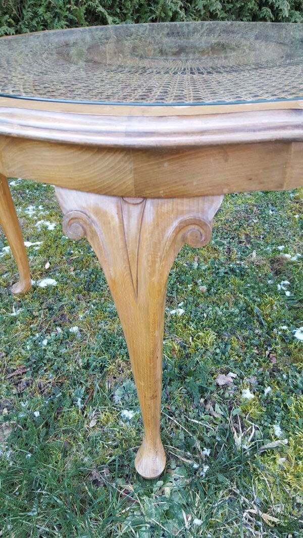 Table basse style anglais bois et cannage