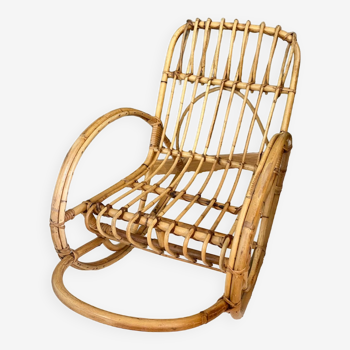 Rocking-chair, chaise à bascule enfant vintage, fauteuil rotin bambou