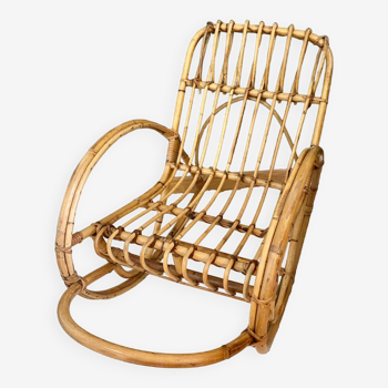 Rocking chair, vintage children's rocking chair, bamboo rattan armchair