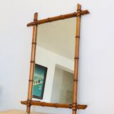 Fake bamboo wooden mirror 91 x 68 cm