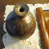 Foiled bottle vase, artisanal pottery, Raku