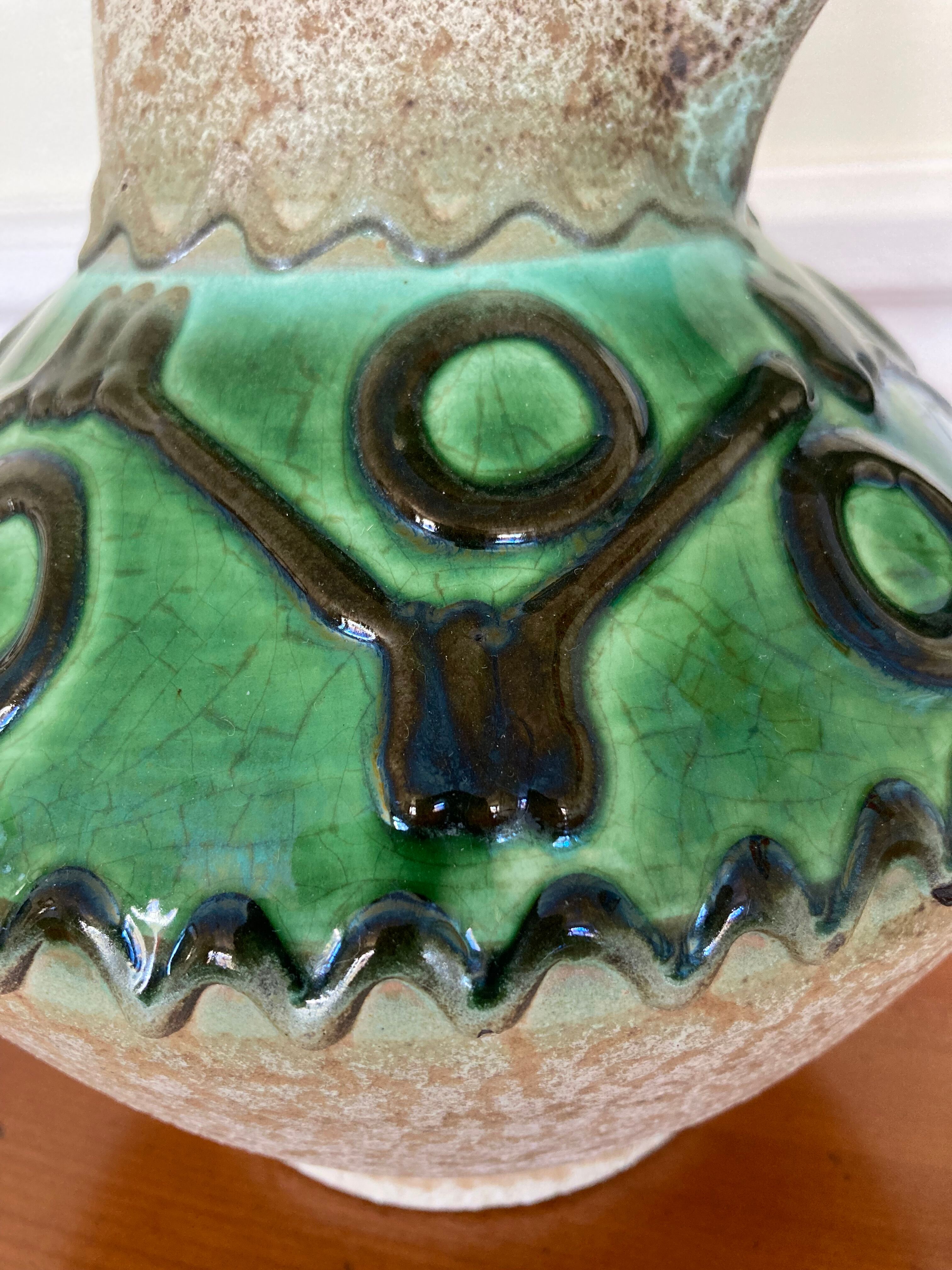 Emerald glazed ceramic pitcher vase