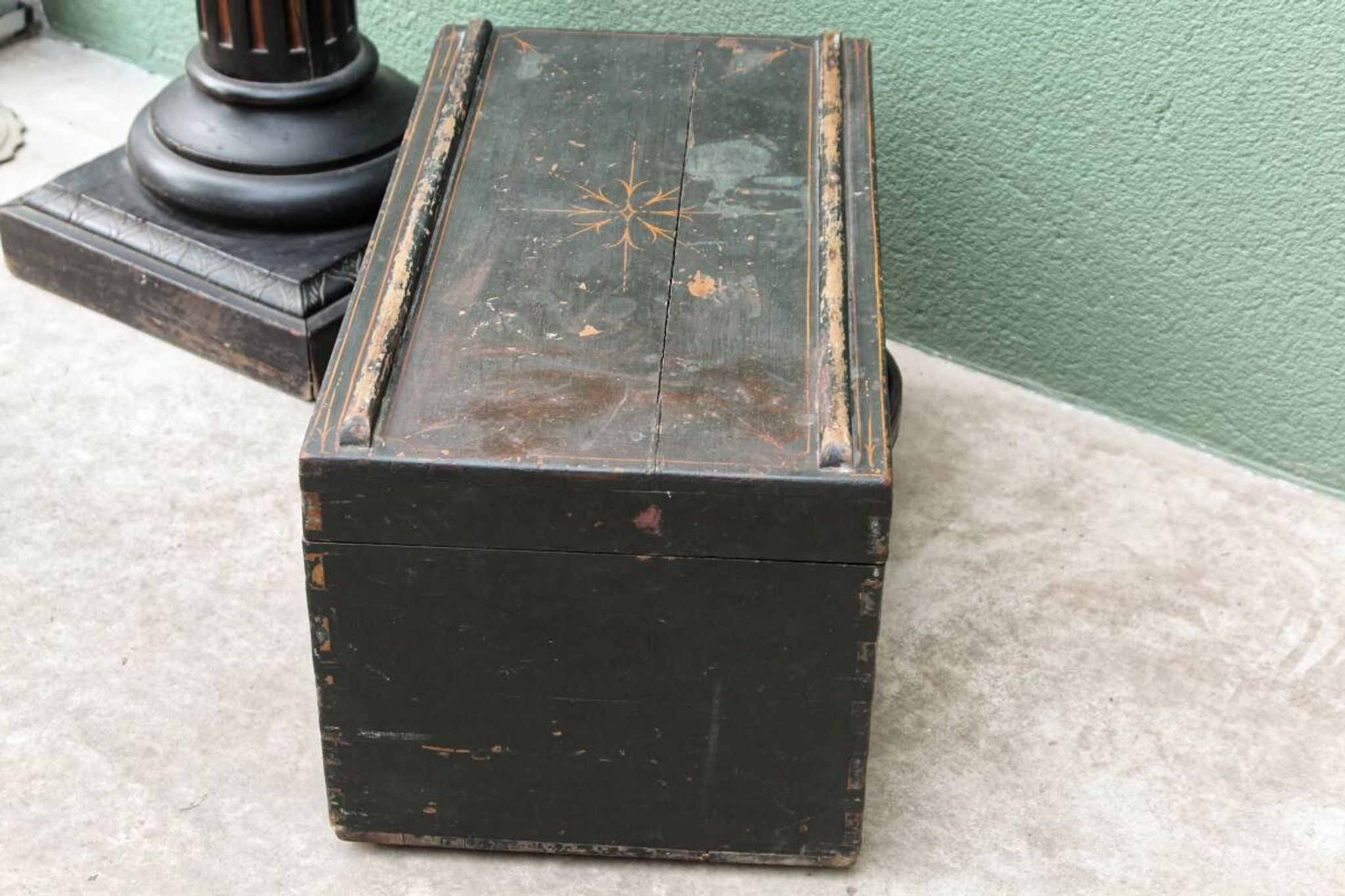 Old wooden travel trunk