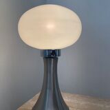 Pair of lamps mushroom opaline and chromed metal 80s