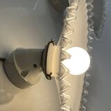 Pair of bistro wall sconces in scalloped opaline glass and Art Deco porcelain