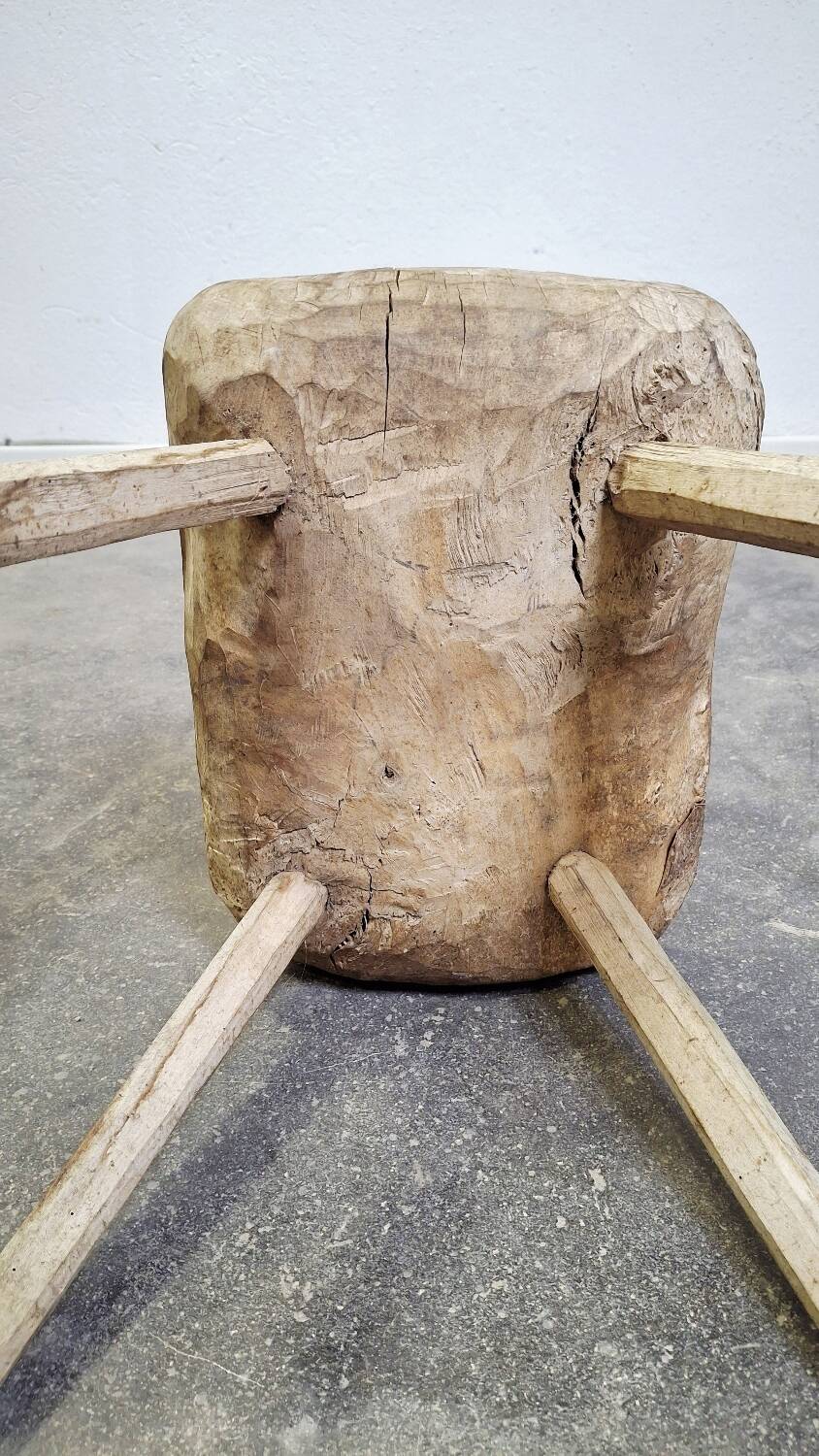 Hand-carved wooden stool, Wabi-Sabi. 1850-1900