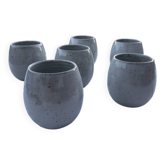 Set of 6 rounded cups in pyrite stoneware