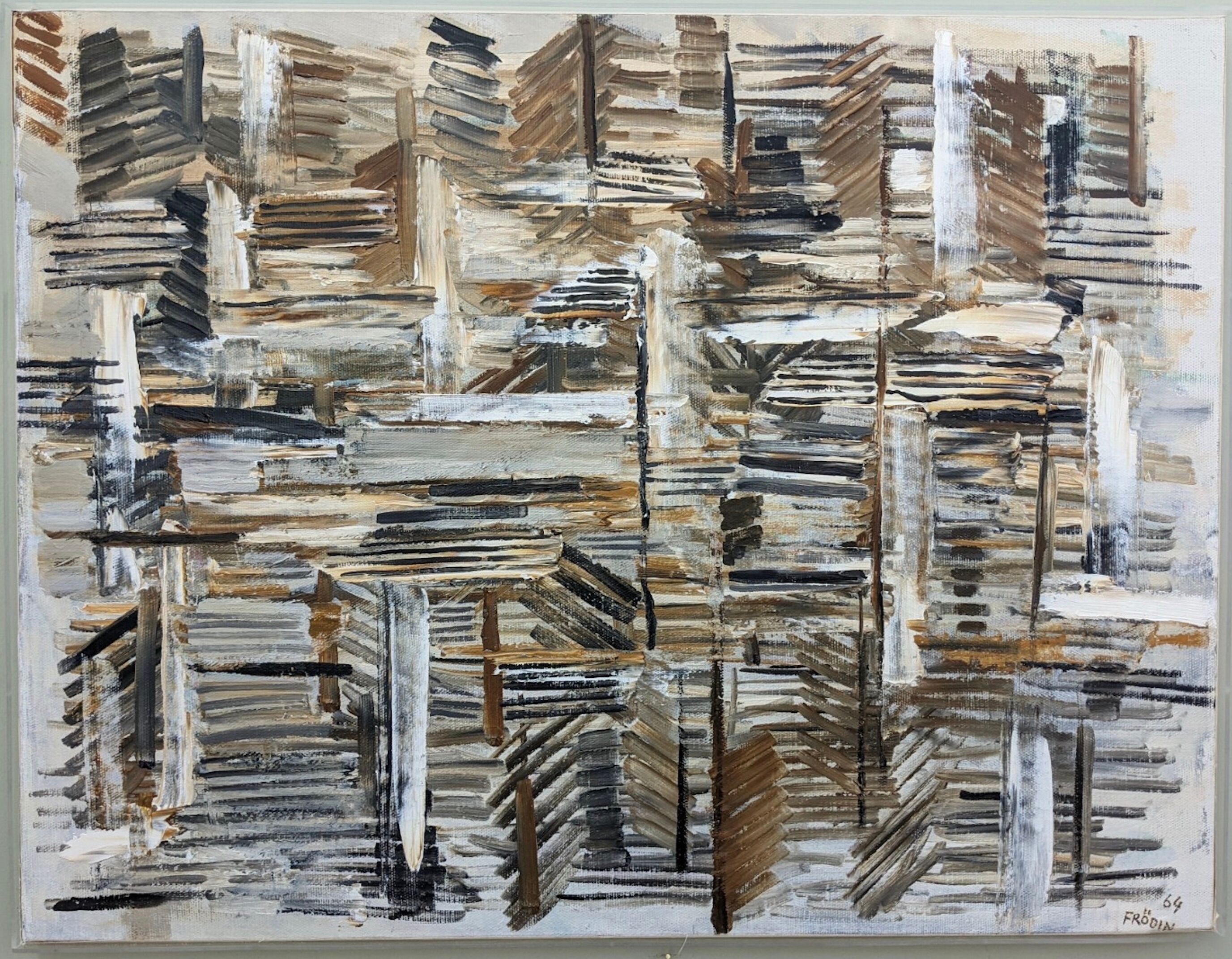 1964 Mid-Century Modern "Forest" Swedish Vintage Abstract Oil Painting, Framed