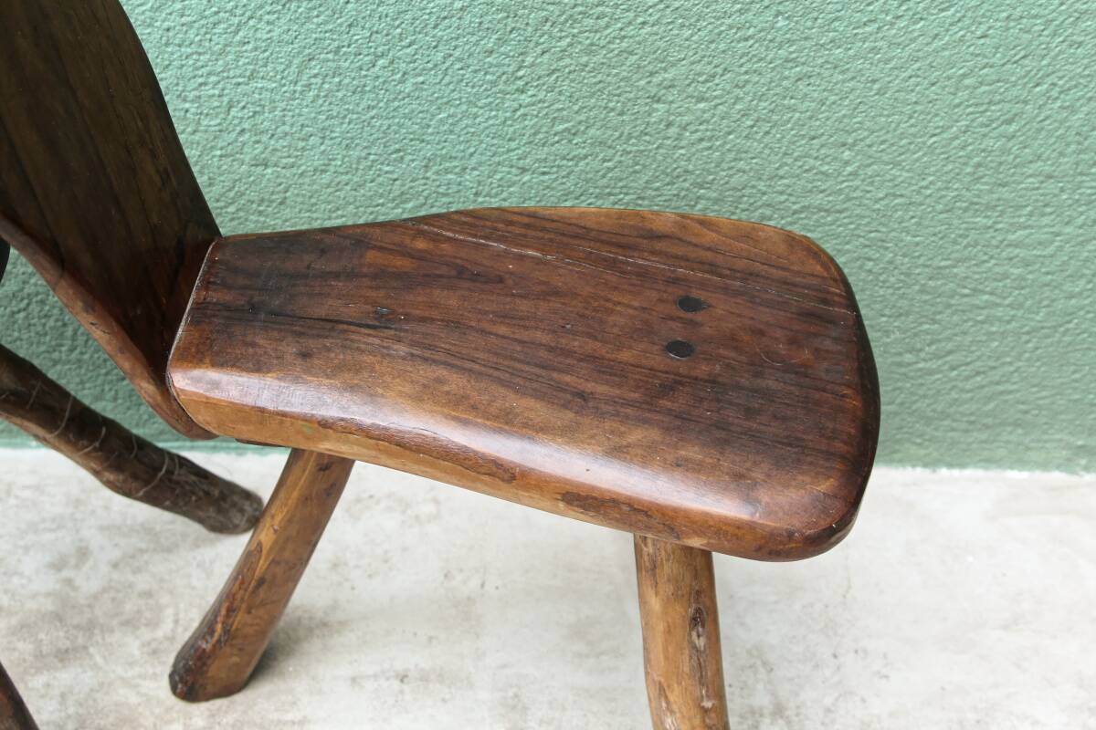 Pair of brutalist chairs in raw wood