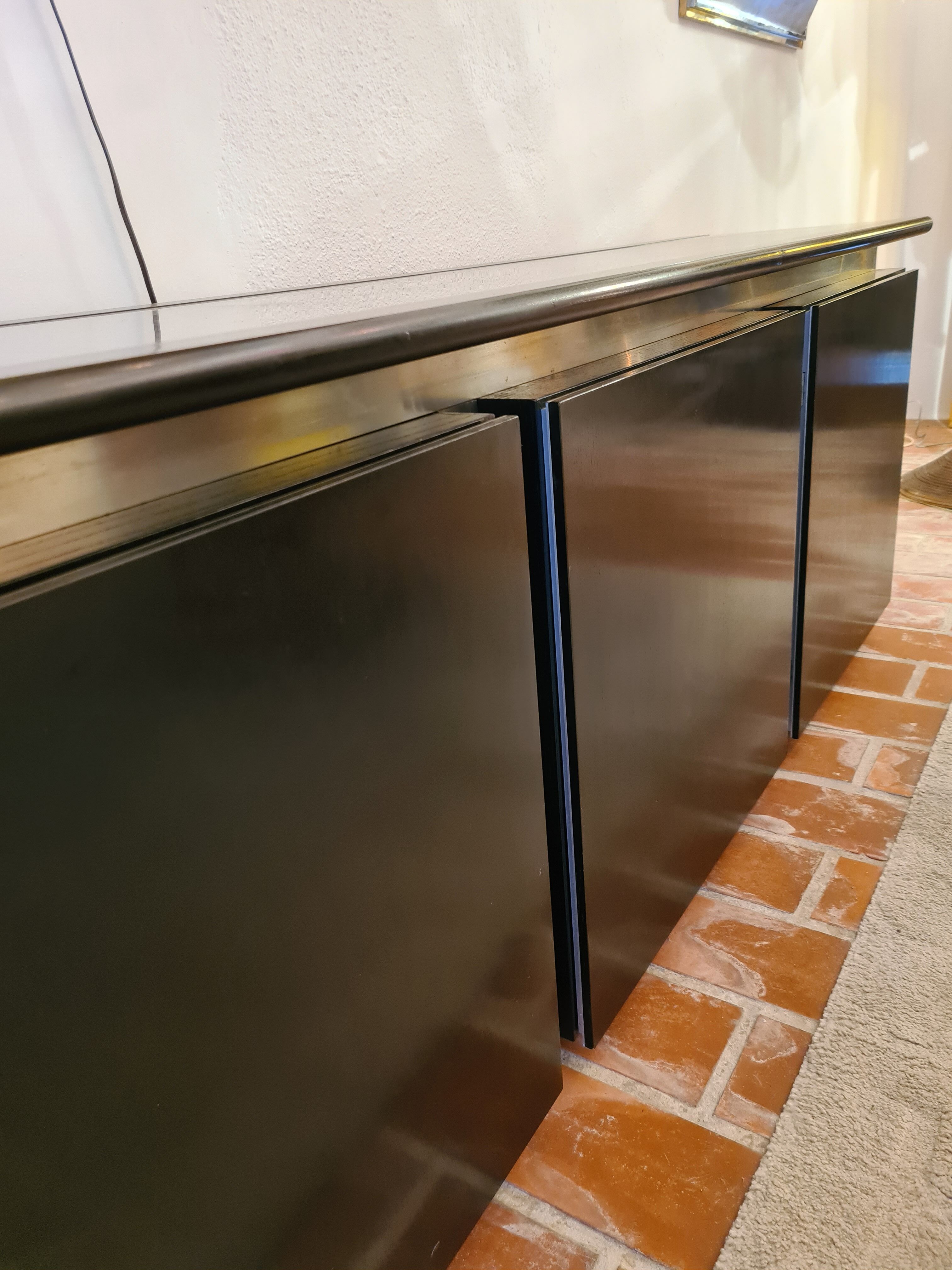 Blackened wood and chrome