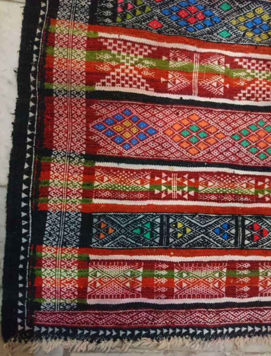 Carpet Berber kilim multicolor vintage Handmade wool 195x85cm