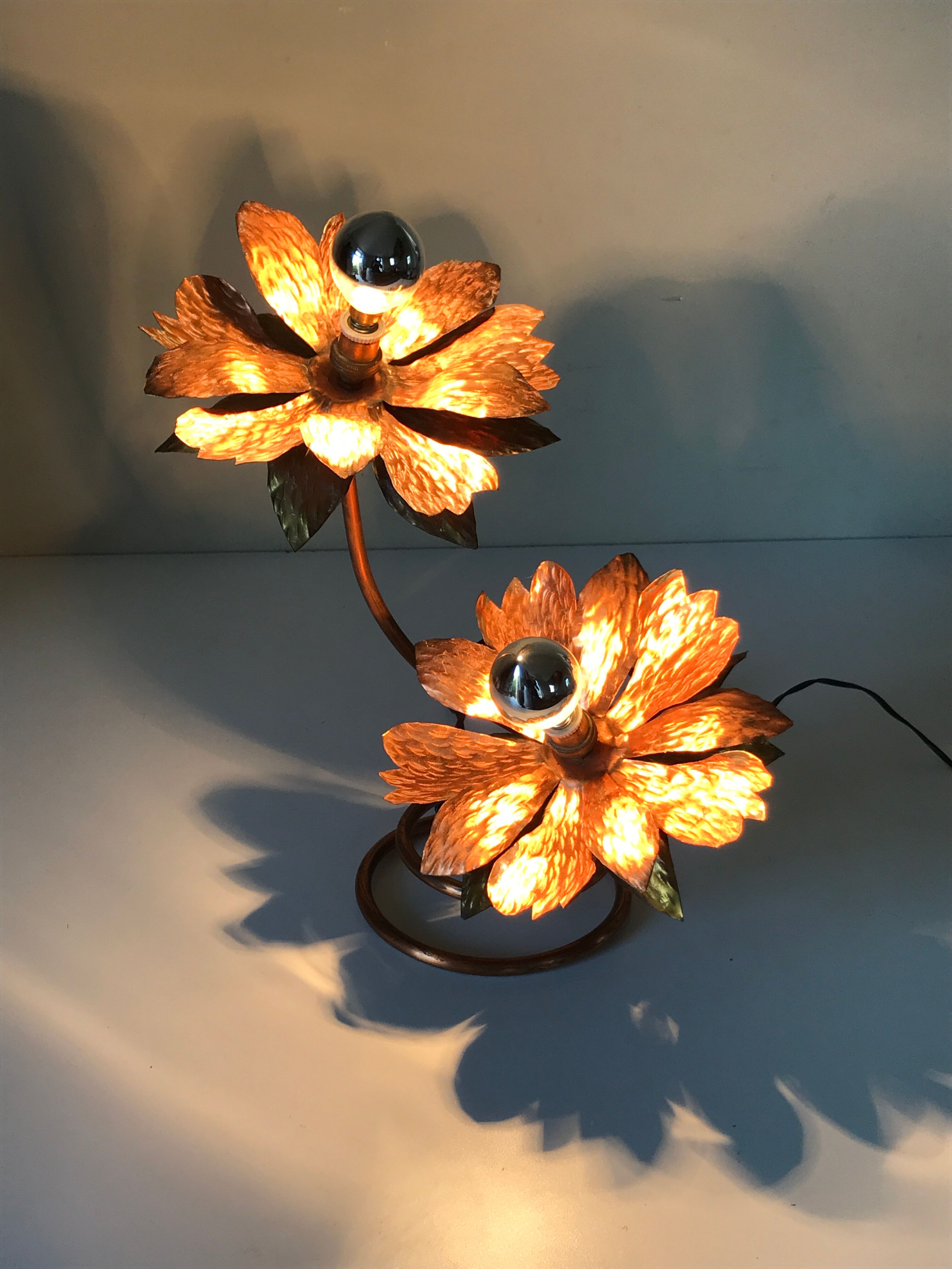 Copper lamp flowers vintage design 70s