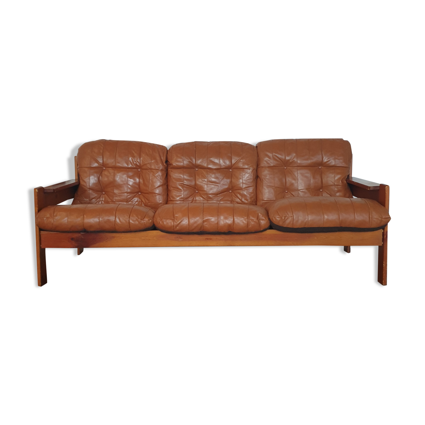 Vintage Danish Scandinavian sofa 3 seater camel leather