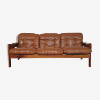 Canapé scandinave danois 3 places cuir camel