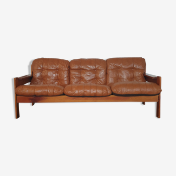 Vintage Danish Scandinavian sofa 3 seater camel leather