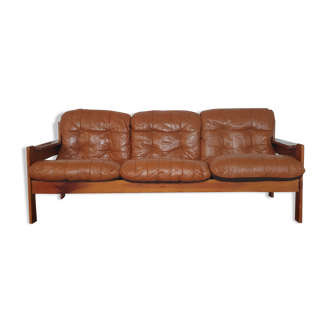Vintage Danish Scandinavian sofa 3 seater camel leather