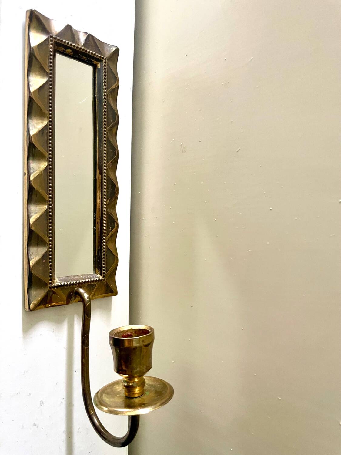 Vintage Art Deco Brass Wall mirrored Candle Sconce